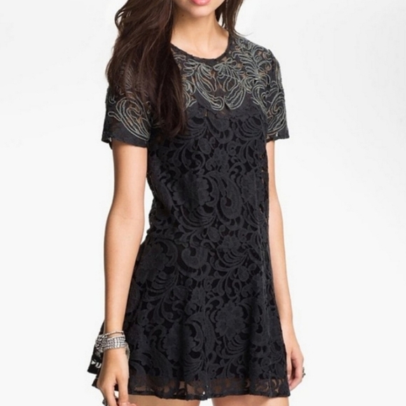 Free People boho black lace mini dress - Picture 1 of 5